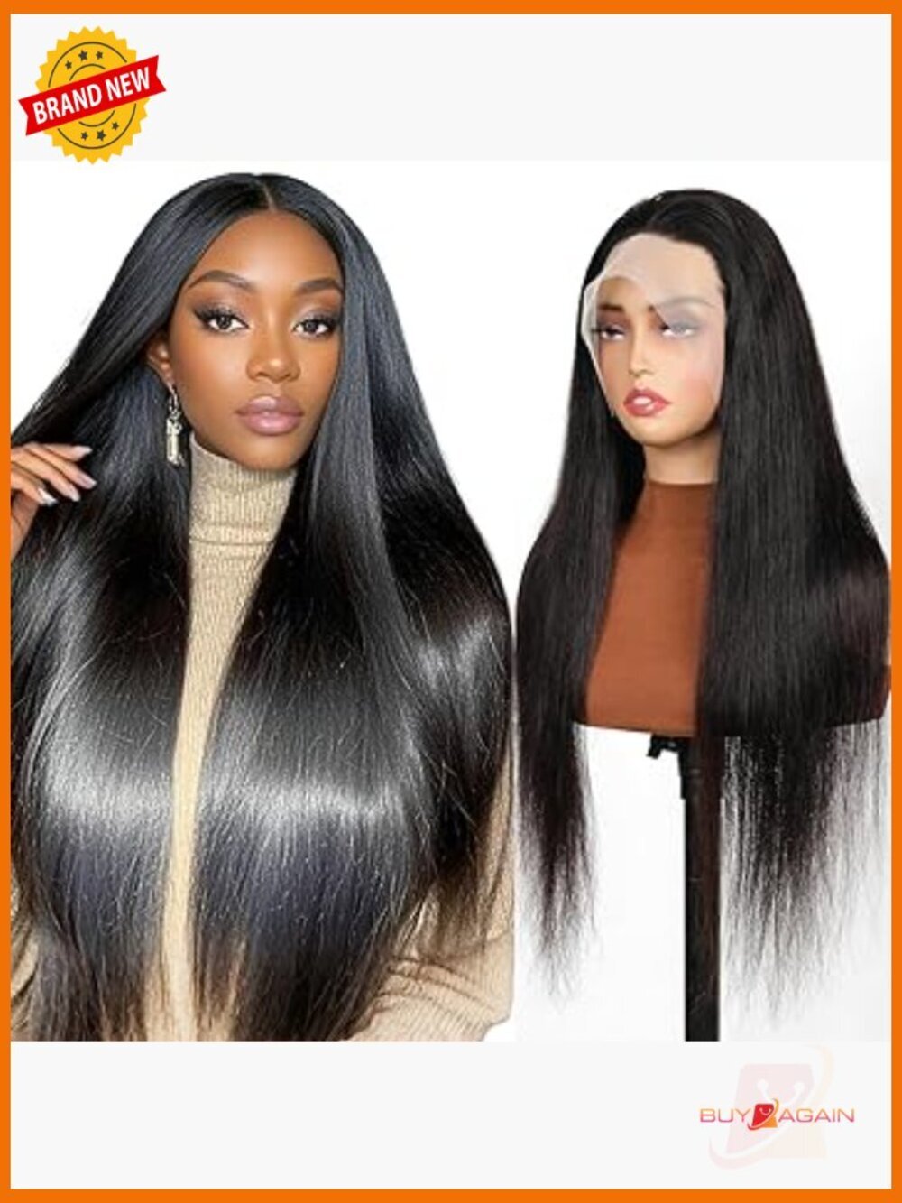 16" Full Lace Human Hair Wig Straight Glueless 100% Handmade